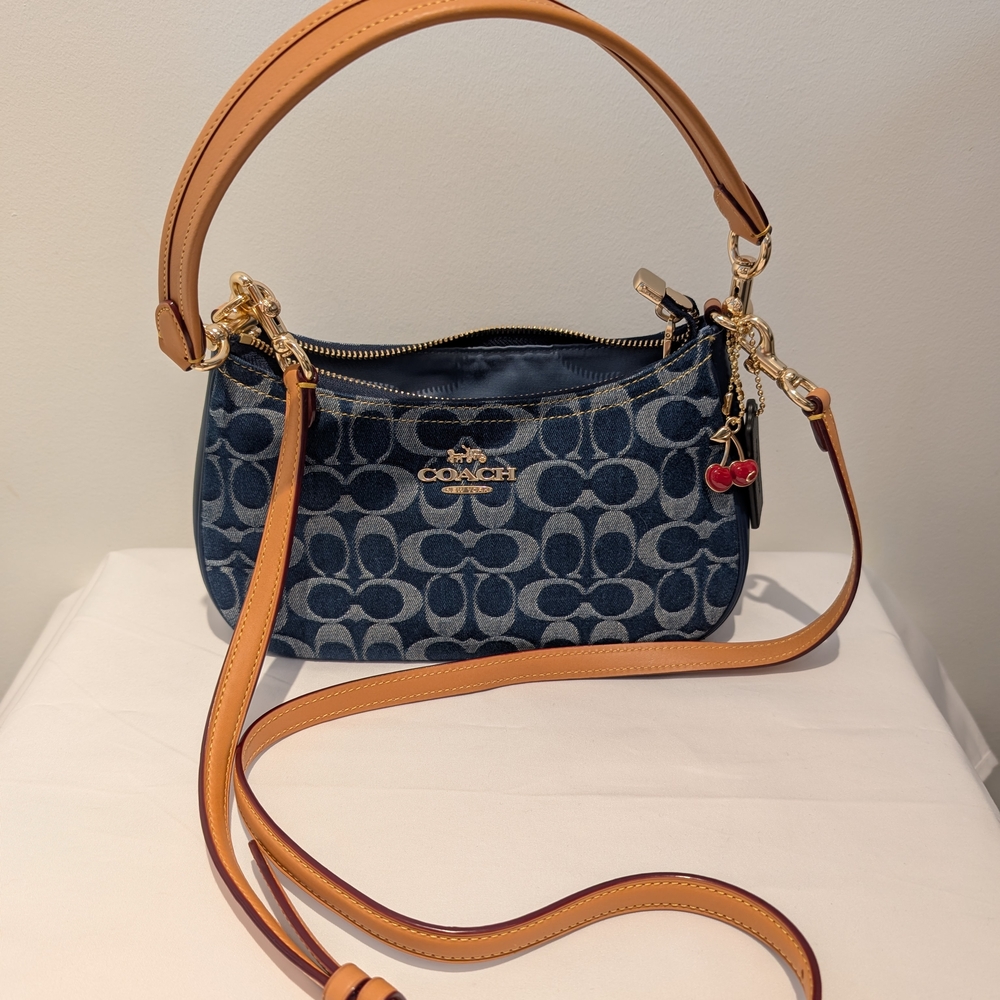 Coach Teri Shoulder Bag In Signature Denim CAF82 (New w/out Tags) (Cherry Charm)